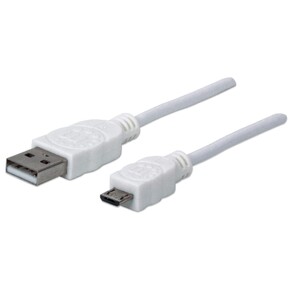 MANHATTAN Cavo USB 2.0 Da A A Micro B – 3 Metri, Bianco, Doppia Schermatura, Per Smartphone, Fotocamere E PC